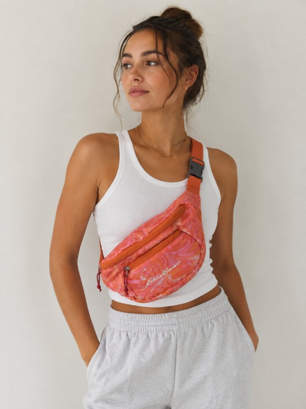 Eddie Bauer Orange Pink Marble Print Belt Bag Fanny Pack Crossbody Bag